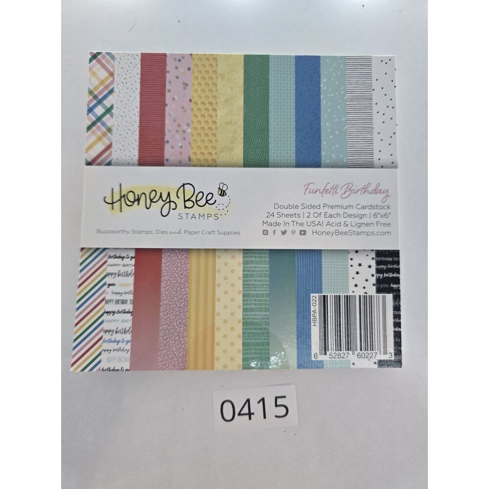 Honey Bee Stamps Funfetti Birthday 6x6 Paper Pad 24 Sheets Double Sided NEW